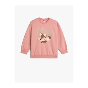 Koton Sweatshirt Fox Print Detailed Long Sleeve Crew Neck Raised Cotton