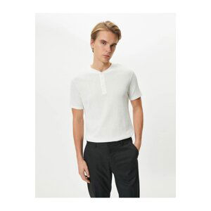 Koton Basic T-Shirt Round Neck Buttoned Short Sleeve Textured Cotton