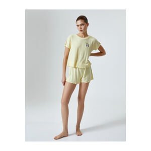 Koton Short Sleeve Pajamas Set Embroidered Ribbed Short Sleeve Modal