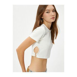 Koton Crop T-Shirt Window Detail Short Sleeve Crew Neck Cotton