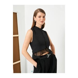 Koton Crop Vest Large Collar Buttoned Frilly Tulle Detail