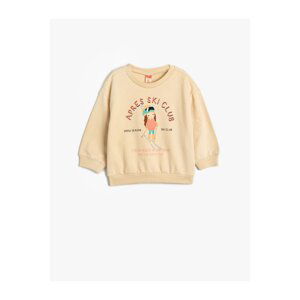 Koton Sweatshirt Long Sleeve Crew Neck Print Detailed Raised Cotton