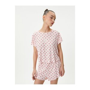 Koton Short Sleeve Pajamas Set Strawberry Printed Short Sleeve Crew Neck Viscose