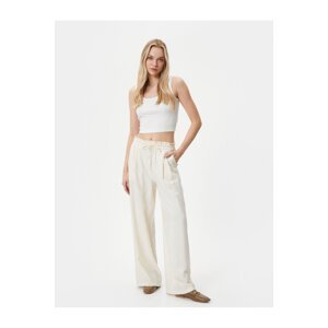 Koton Wide Leg Trousers With Waist Lace Pocket Viscose