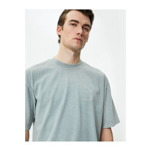 Koton Oversize T-Shirt Washed Moon Embroidered Crew Neck Short Sleeve