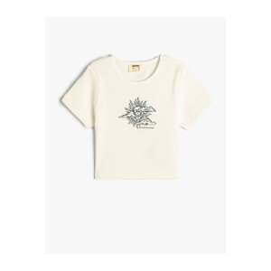 Koton Crop T-Shirt Sun Printed Short Sleeve Crew Neck Ribbed