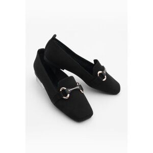 Marjin Women's Buckled Short Toe Knitwear Flats Voven Black