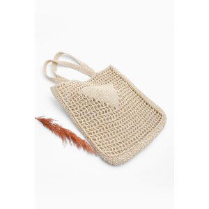 Marjin Women's Handmade Knitted Shoulder Bag Mirce Beige Straw