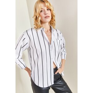 Bianco Lucci Women's One-Pocket Striped Oversize Shirt