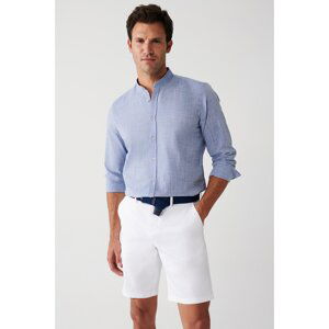 Avva Men's Indigo Linen Textured 100% Cotton Prevailing Collar Standard Fit Regular Fit Shirt
