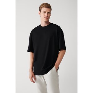 Avva Men's Black Oversize 100% Cotton Soft Textured Crew Neck T-shirt