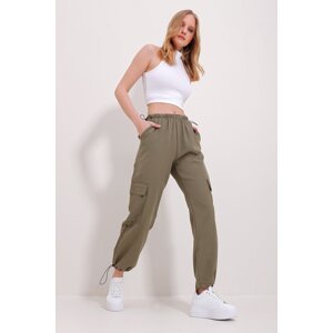 Trend Alaçatı Stili Women's Khaki Cargo Pocket Elastic Waist Jogging Trousers