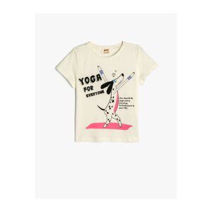 Koton T-Shirt Yoga Theme Dog Print Short Sleeve Crew Neck Cotton