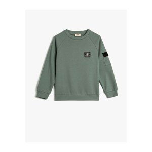 Koton Sweatshirt Pocket and Applique Detailed Crew Neck Long Sleeve Cotton