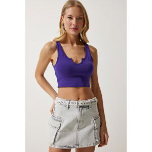 Happiness İstanbul Women's Purple Strap Crop Knitted Blouse