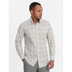 Ombre Men's SLIM FIT shirt in floral pattern - beige