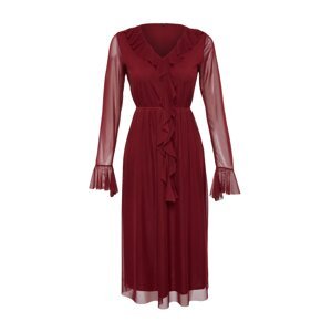 Trendyol Burgundy V Neck Ruffle Detailed Lined Tulle Knitted Midi Dress