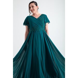 Lafaba Women's Emerald Green Double Breasted Stone Long Chiffon Evening Dress