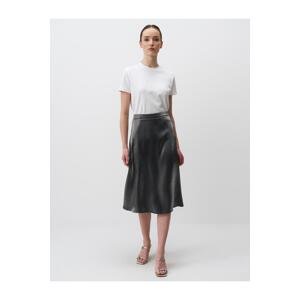 Jimmy Key Silver Normal Waist Shiny Midi Satin Skirt