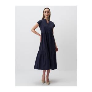 Jimmy Key Navy Blue V Neck Short Sleeve Woven Dress