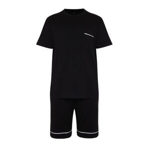 Trendyol Men's Black Regular Fit Ribbed Knitted Pajamas Set
