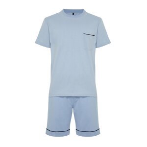 Trendyol Men's Blue Regular Fit Ribbed Knitted Pajamas Set