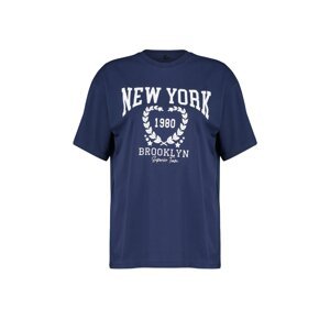 Trendyol Navy Blue 100% Cotton City Print Oversize/Wide-Fit Knitted T-Shirt