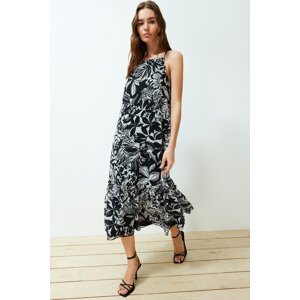 Trendyol Black Floral Straight Cut Chiffon Lined Maxi Woven Dress