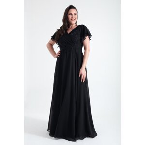 Lafaba Women's Black Double Breasted Stone Long Chiffon Evening Dress