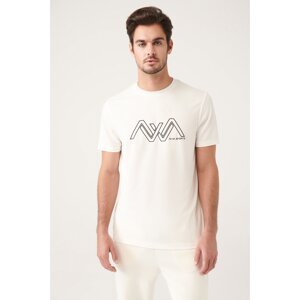 Avva Men's Ecru Crew Neck Injection Printed Standard Fit Regular Cut T-shirt