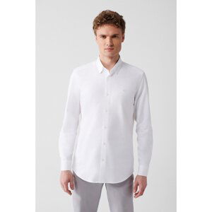 Avva Men's White 100% Cotton Buttoned Bottom Collar Dobby Slim Fit Slim Fit Shirt