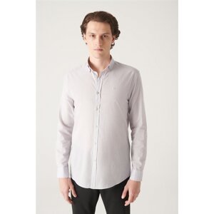 Avva Men's Light Gray 100% Cotton Thin Soft Touch Buttoned Collar Long Sleeve Regular Fit Shirt