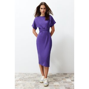 Trendyol Purple 100% Cotton Waist Slit and Tie Detailed Midi Knitted Dress