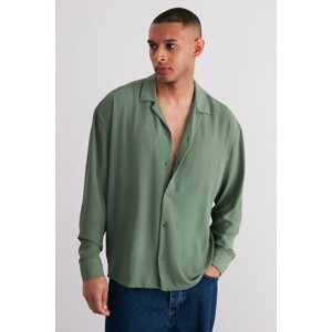 Trendyol Khaki Oversize Fit Apache Collar Summer Linen Look Shirt