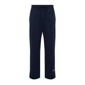 Trendyol Navy Blue Men's Oversize/Comfortable Cut Wide Leg Elastic Waisted Lace-up Leg Labeled Sweatpants