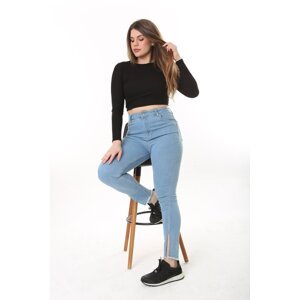Şans Women's Plus Size Blue High Waist Slit Skinny Leg Lycra Jeans