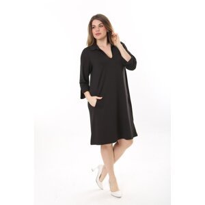 Şans Women's Plus Size Black V-Neck Pocket Crepe Dress