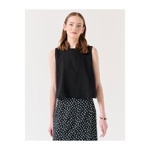 Jimmy Key Black Loose Fit Crew Neck Sleeveless Linen Blouse