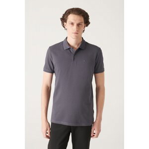 Avva Men's Anthracite 100% Egyptian Cotton Standard Fit Normal Cut 3 Button Polo Neck T-shirt