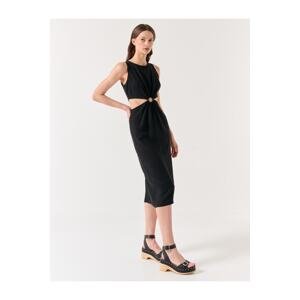 Jimmy Key Black Waist Detail Sleeveless Linen Summer Midi Dress