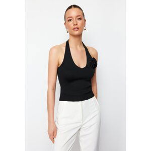 Trendyol Black Accessory Detail Crop Knitwear Blouse