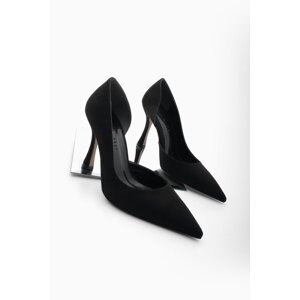 Marjin Women's Pointed Toe Asymmetric Classic Heel Shoes Zella Black Suede