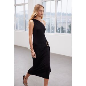Trendyol Limited Edition Black Accessory Detail Maxi Elastic Knitted Dress