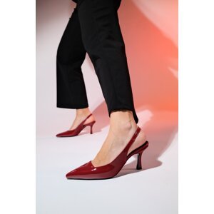 LuviShoes FLEM Burgundy Patent Leather Women's Pointed Toe Open Back Thin Heel Shoes