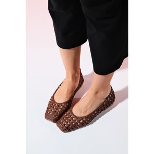LuviShoes ARCOLA Brown Knitted Patterned Women's Flat Shoes
