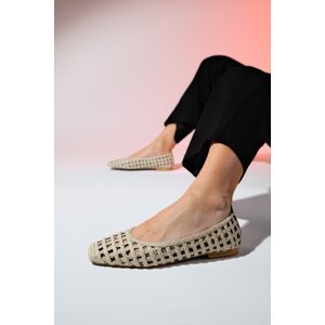 LuviShoes ARCOLA Beige Knitted Patterned Women's Flat Shoes