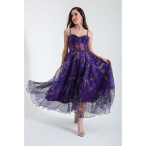Lafaba Women's Purple Design Organza Evening Dress