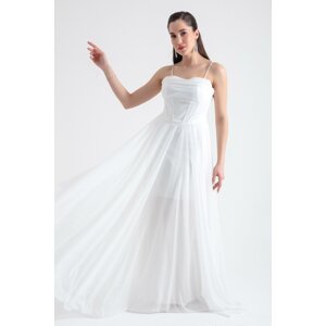 Lafaba Women's White Underwire Corset Silvery Long Evening Dress