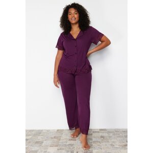 Trendyol Curve Plum Lace Knitted Pajamas Set