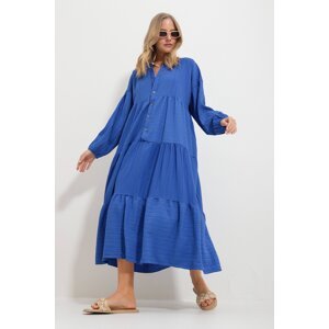Trend Alaçatı Stili Women's Saxe Blue Maxi Length Dress